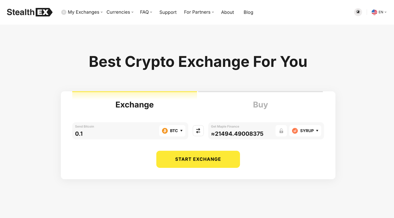 SYRUP Exchange Process on StealthEX