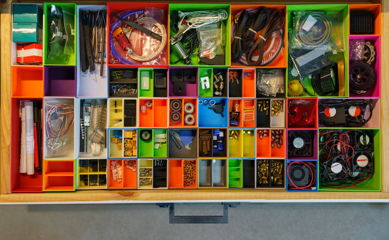 A box showing organized parts