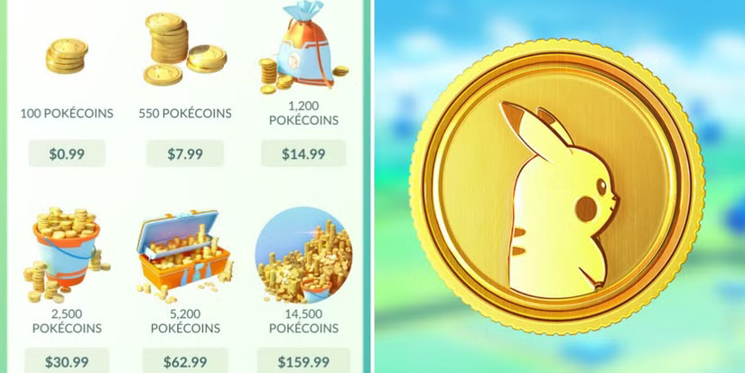 Pokémon Go in-game shop and a pokécoin