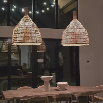 The eco- friendly rattan chandelier showcases an exclusive design which appeals to eco-aware people who enjoy Boho style.
