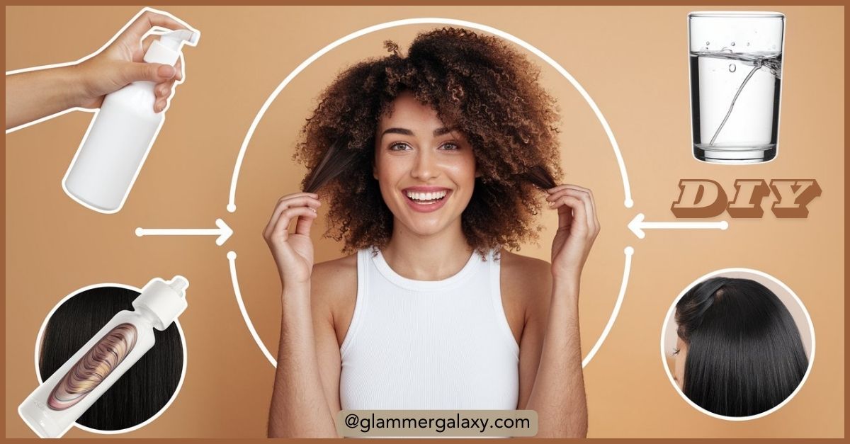 DIY Porosity Tests diagram with spray bottle, water glass, and hair strand.