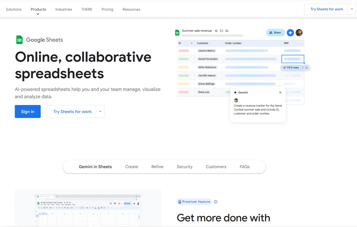 google sheets homepage