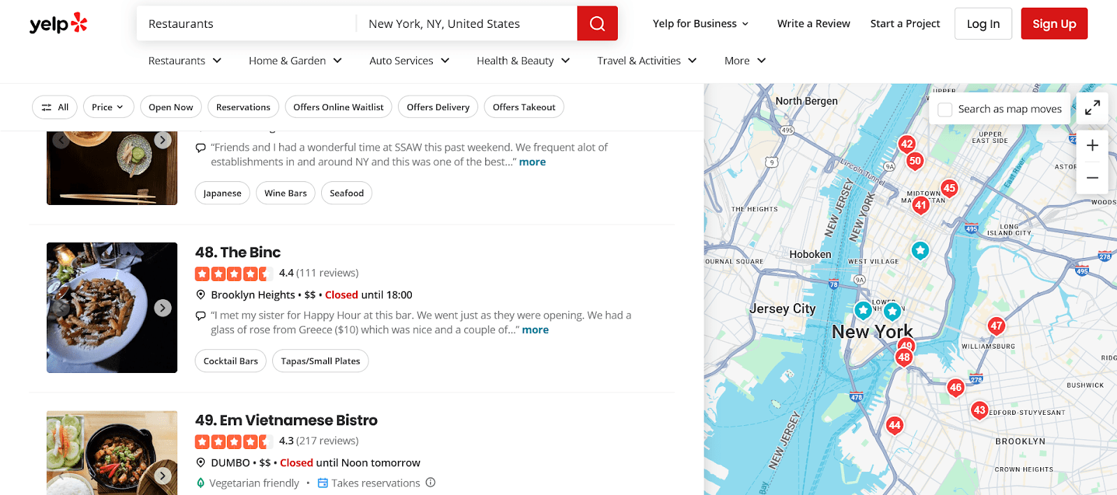 Yelp dashboard