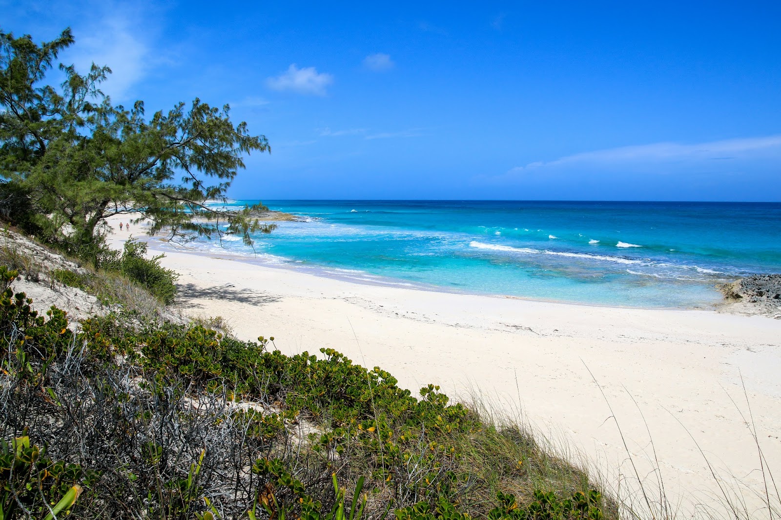 Aerial shot of the Bahamas' white sandy beaches and turquoise waters.