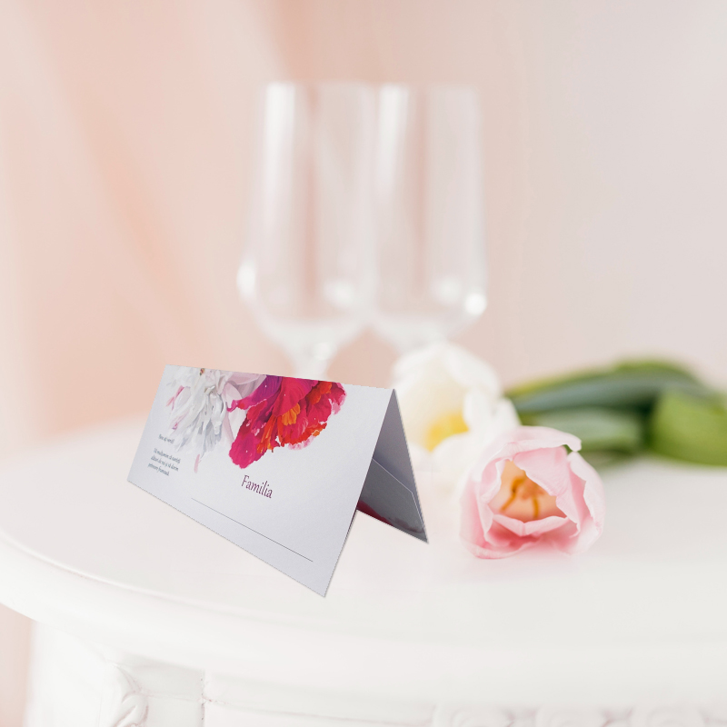 Place card si plic de bani nunta model floral bujori