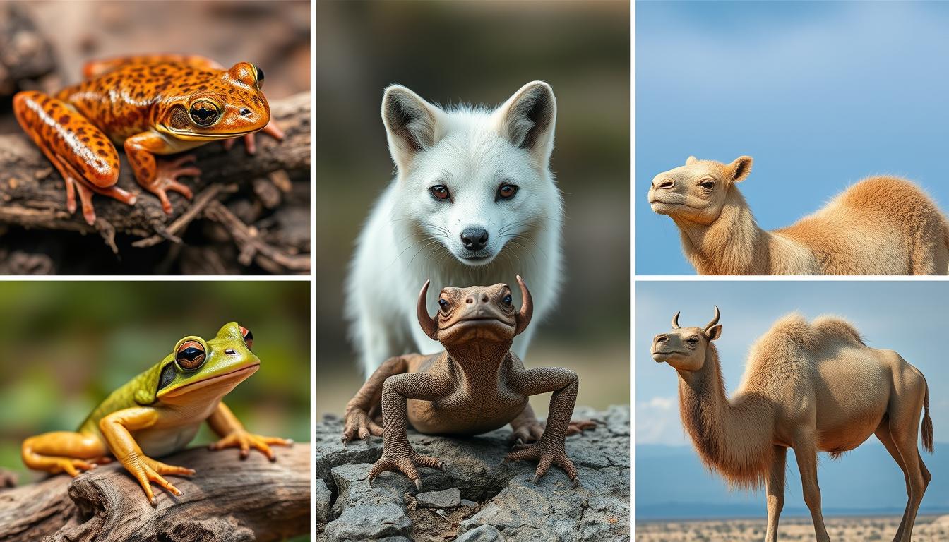 Various animals with extreme adaptations in their natural habitats