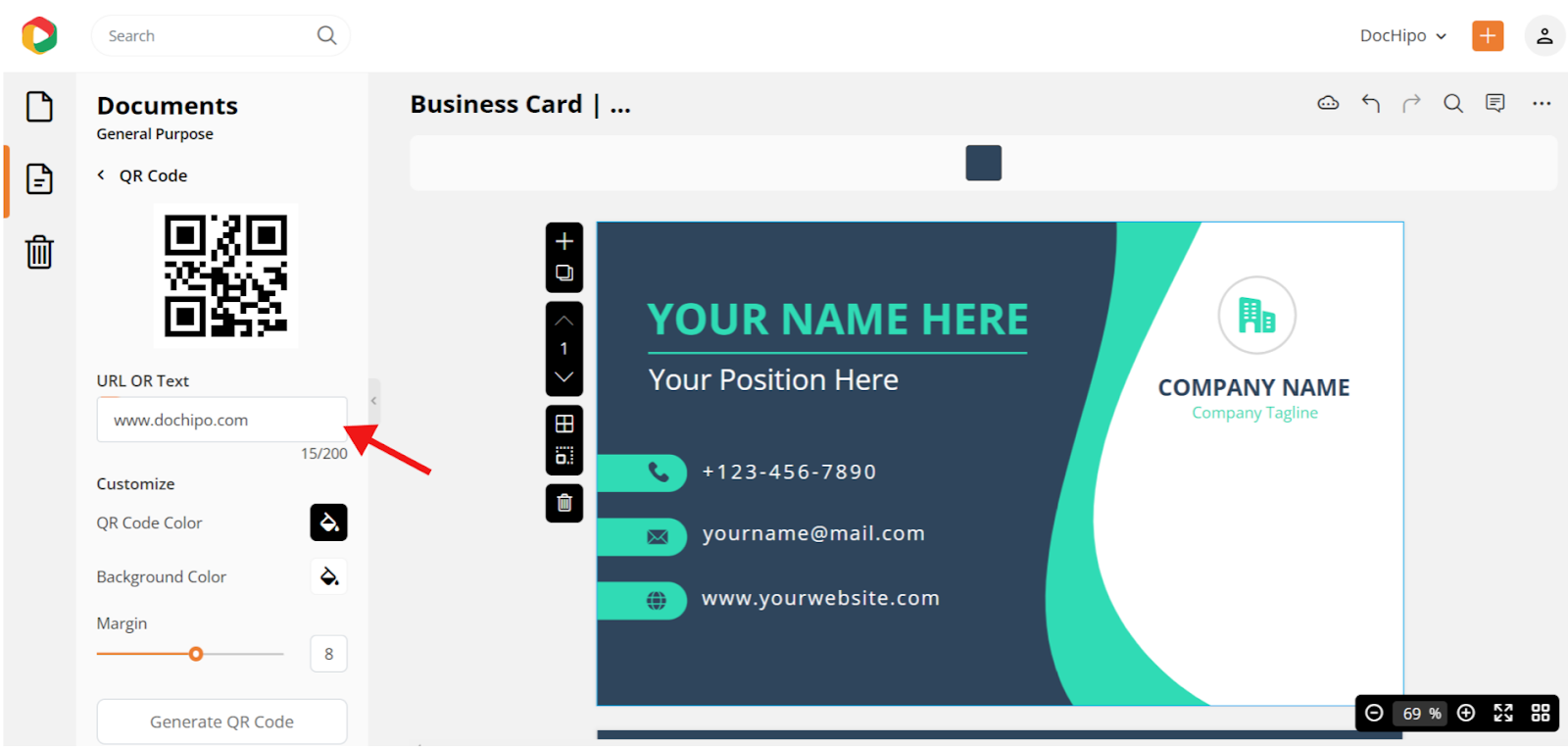 How to create a QR code for business card in DocHipo