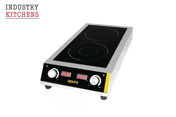 Apuro Heavy Duty Double Induction Cooktop with two burners, ideal for efficient and powerful commercial cooking.