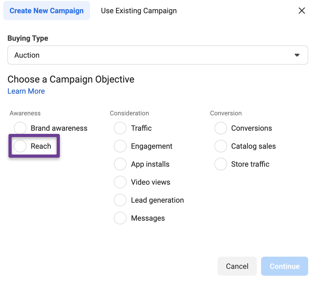 Campaign objectives tell Facebook about your goals