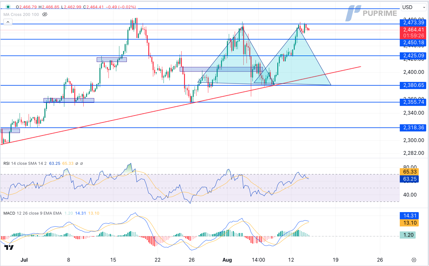 XAU/USD gold price chart 14 August 2024