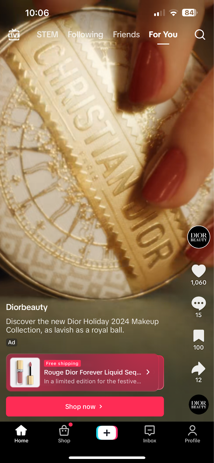 Luxury brands on TikTok - Dior Beauty Ad