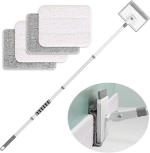 Baseboard Cleaner Tool with Handle,Wall Cleaner Mop Baseboard Buddy with Extension Pole and 4 Reusable Cleaning Pads. Mop Quickly Clean Walls, Baseboards and Ceilings.