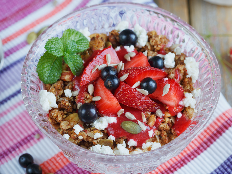 nuts and berries cottage cheese bowl