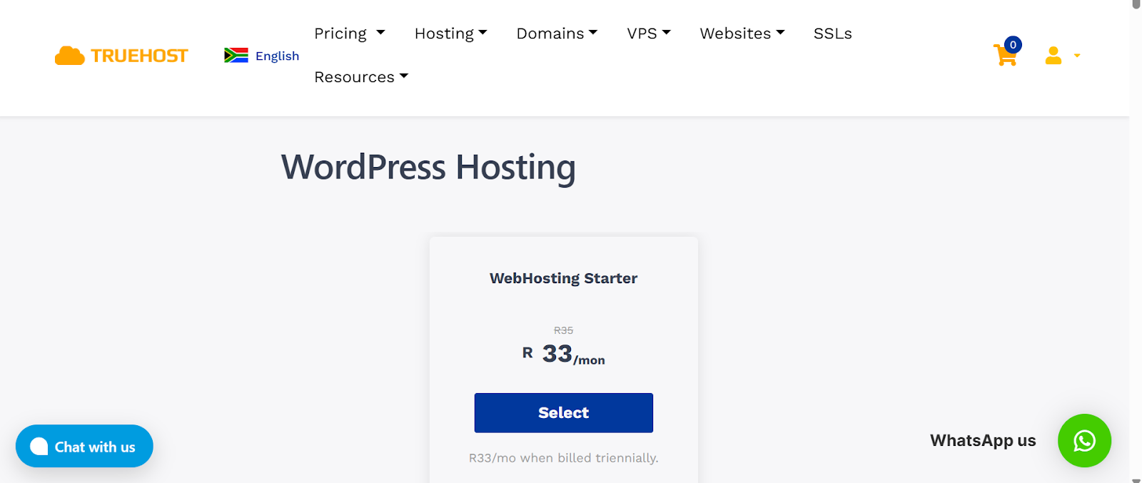 a screenshot of Truehost SA WordPress hosting pricing plans section