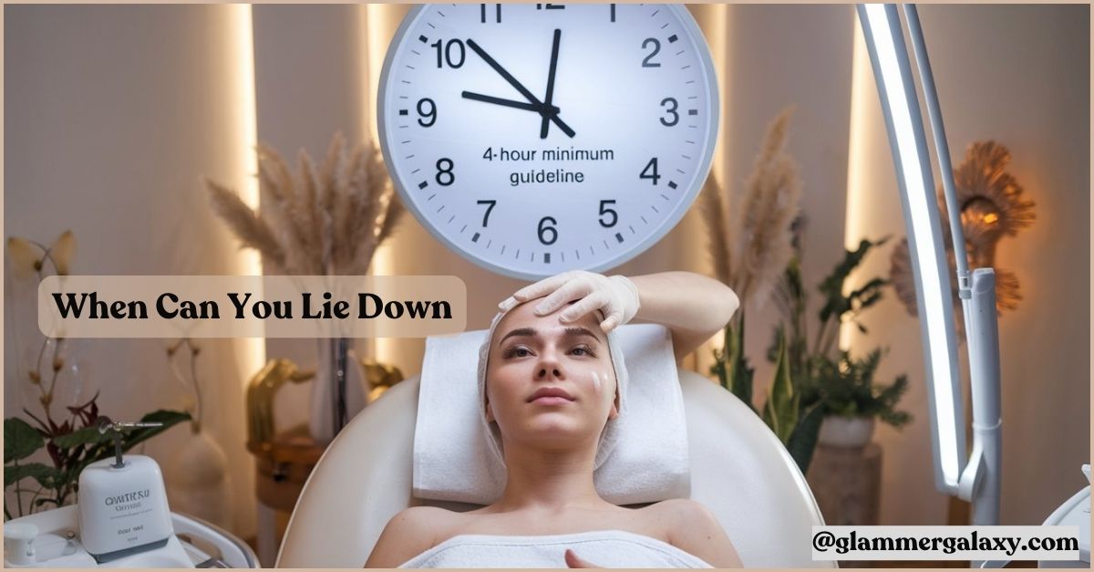 Wall clock showing 10:10, text “4-hour minimum guideline,” person reclining post-Botox treatment.