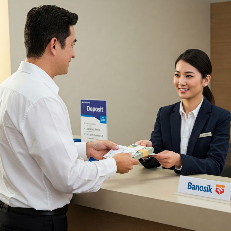 Khách hàng nộp tiền mặt tại quầy giao dịch ngân hàng
