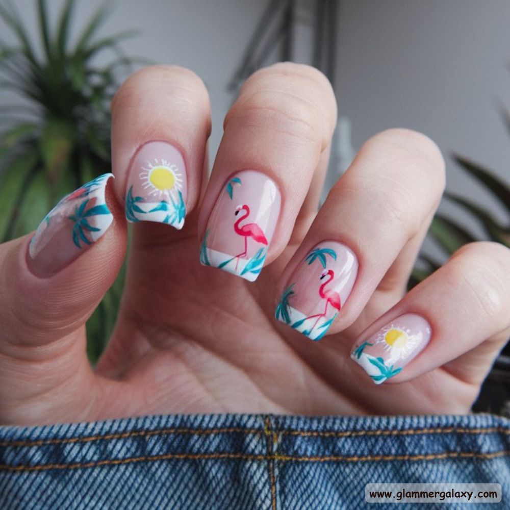 Summer French Tip Nails, Tropical Mix-and-Match