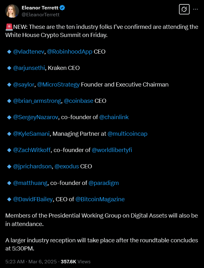 Here's who will attend Trump's first crypto white house summit