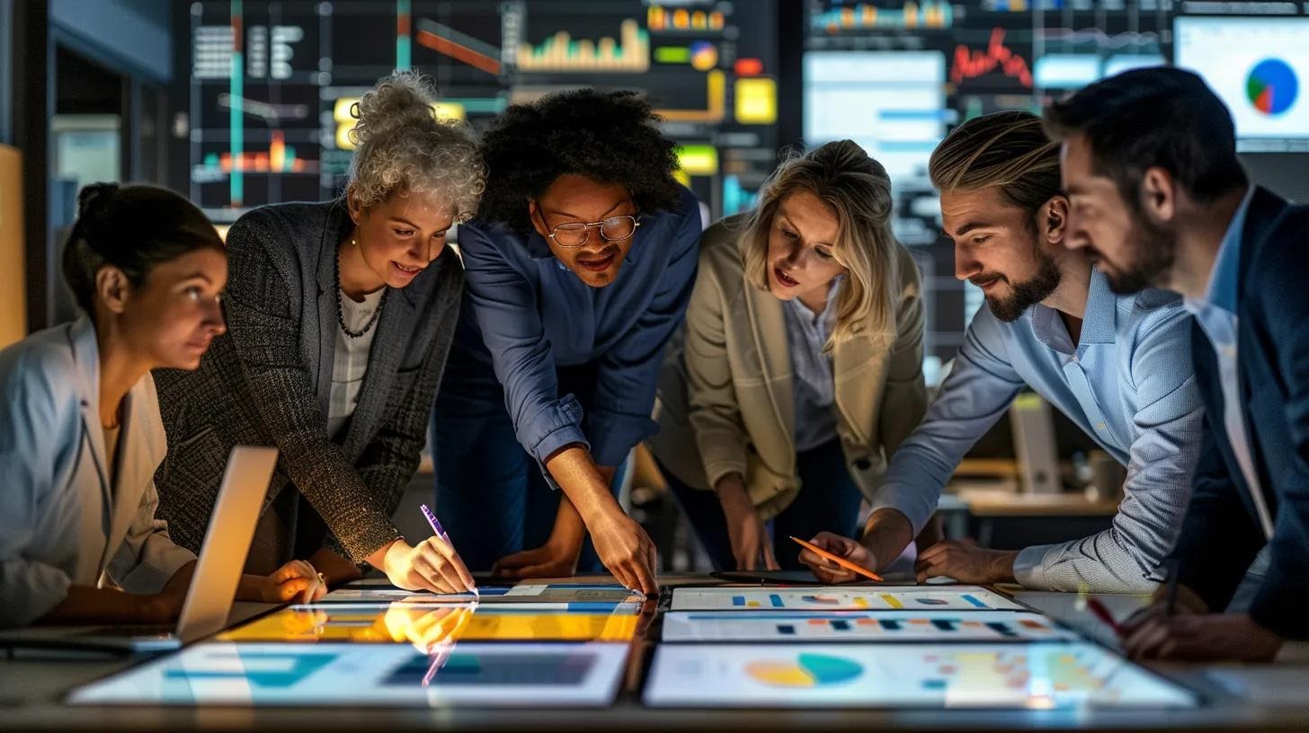 A diverse group of professionals (freelancer, agency owner, in-house marketer) looking at tailored dashboards, each with a different tool open