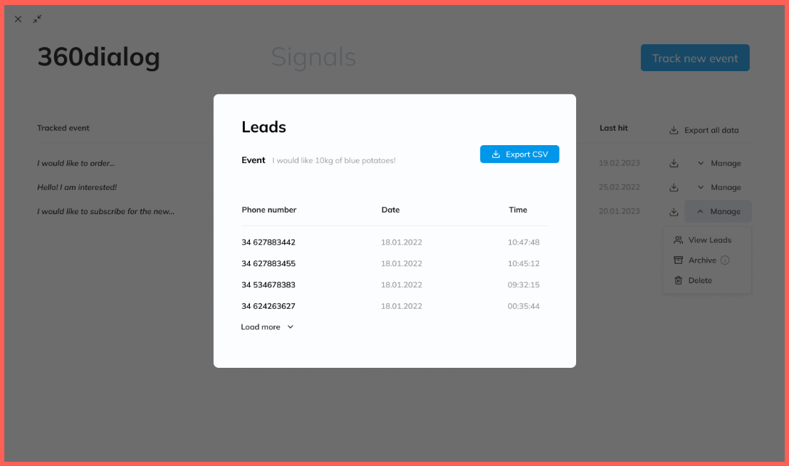  360dialog dashboard