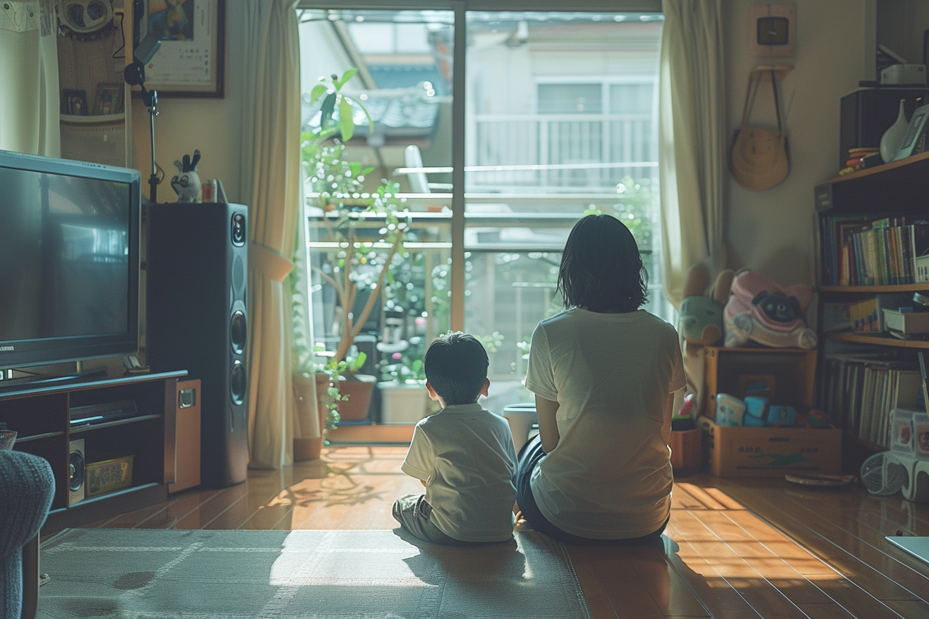 A woman sitting on the floow with her son | Source: Midjourney