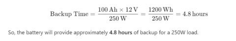 100Ah, 12V battery powering a 250W load