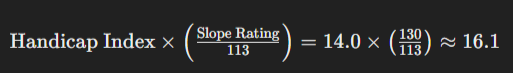 Handicap Index×(Slope Rating113)=14.0×(130113)≈16.1 