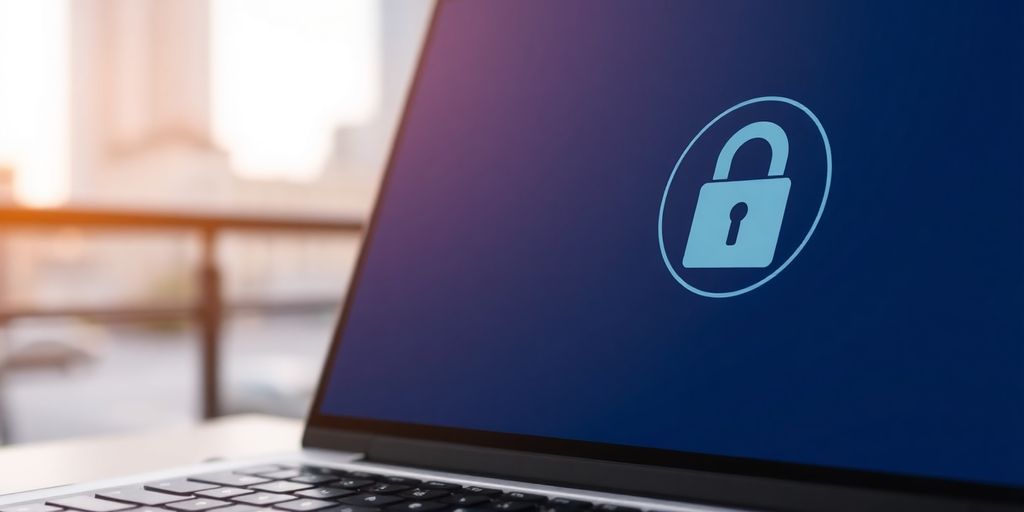 Laptop with lock icon indicating online security.