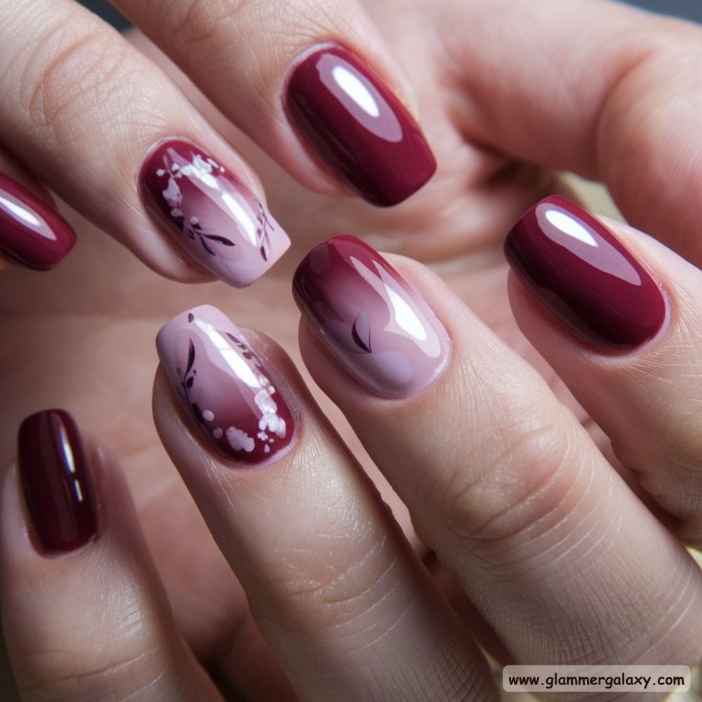 Burgundy fall Nails with Dreamy Aura Effect