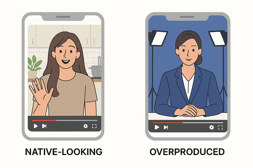 Native-looking vs. overpolished Instagram video ad illustration