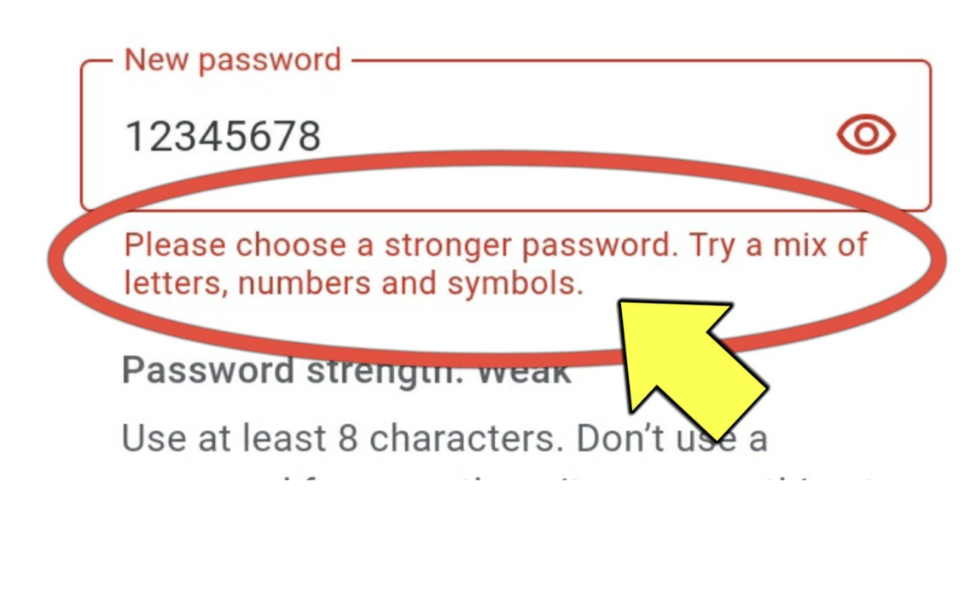 weak password error in Gmail