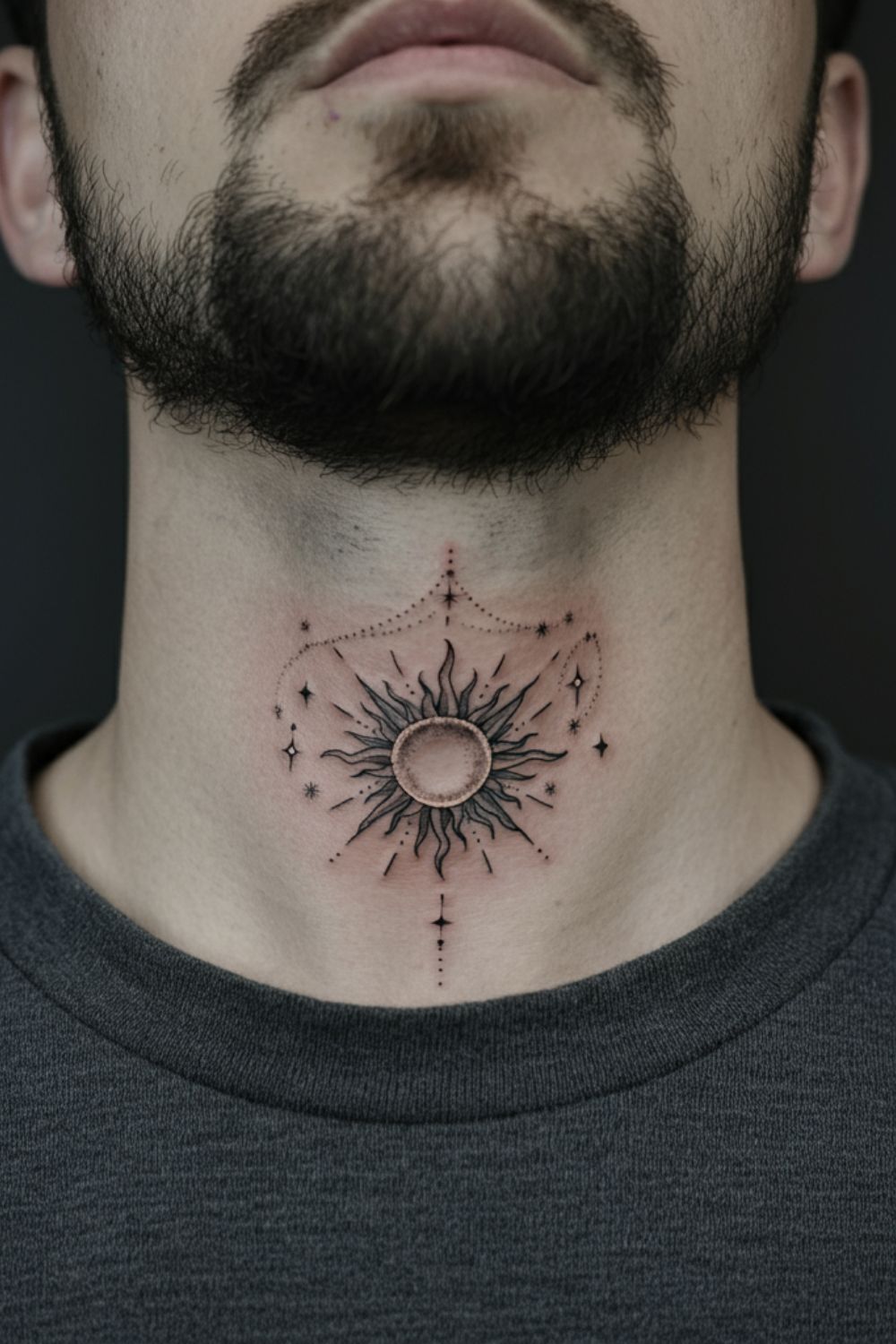 Sun and Stars Throat Tattoo