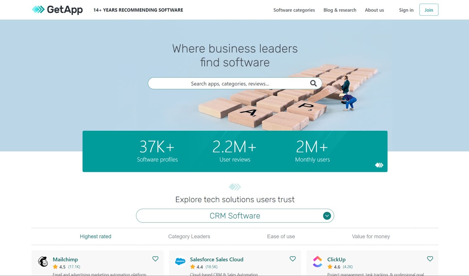 Screenshot of GetApp website