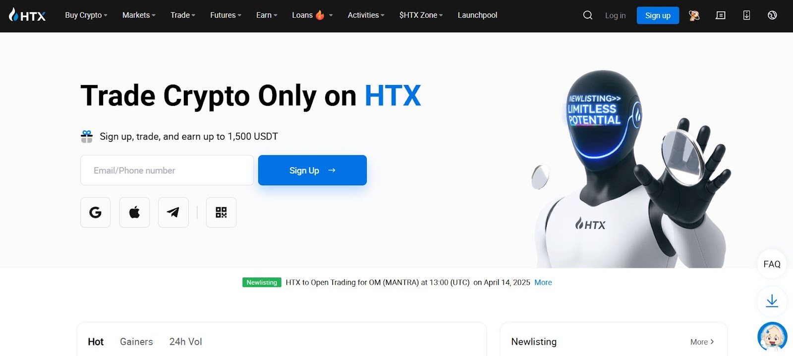 HTX crypto exchange website homepage
