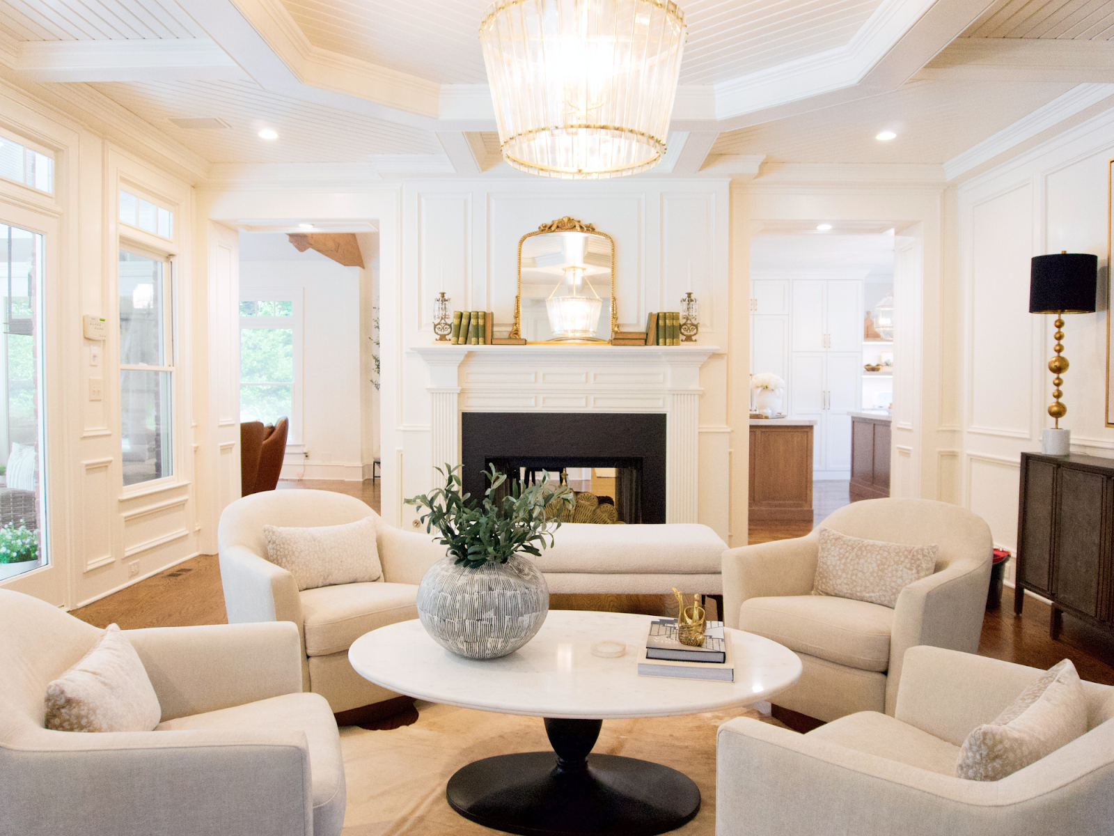 Sophisticated Southern Charm. Transitional white gathering space. Custom home renovation in northeast atlanta.