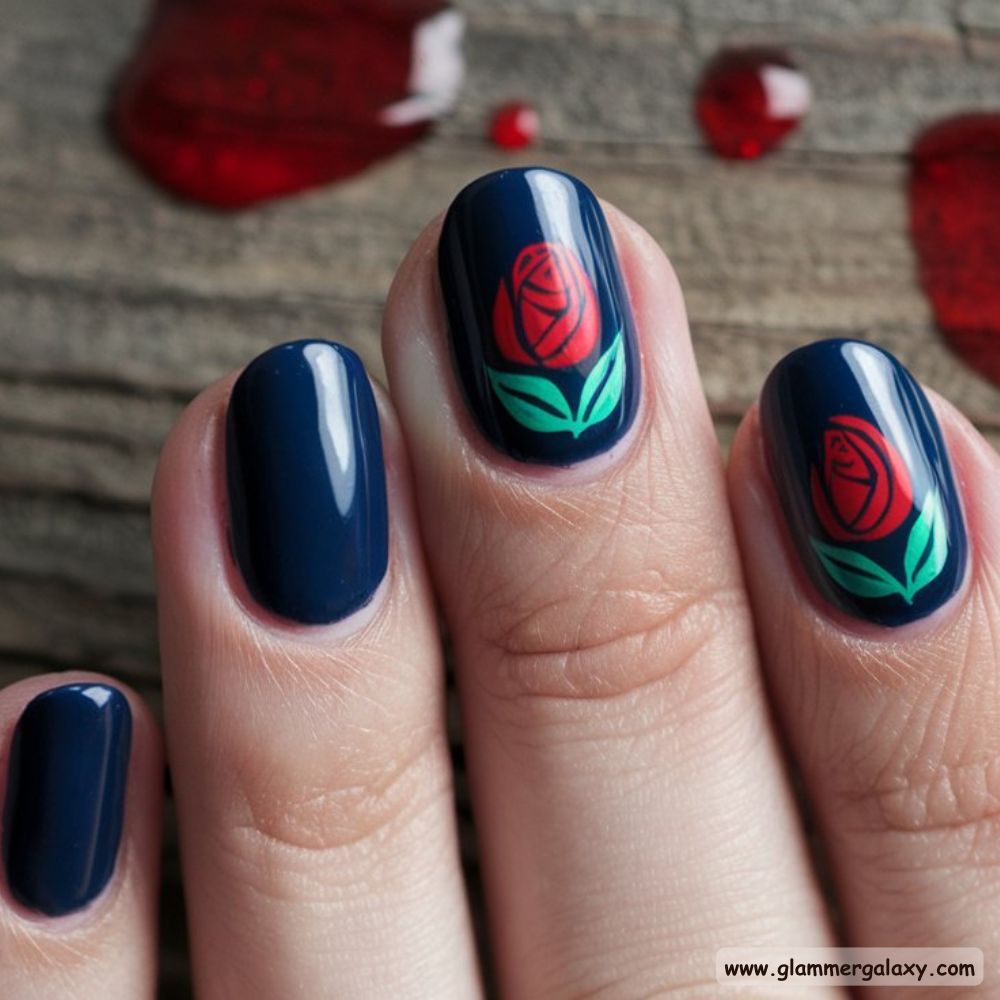 Korean fall nails having Mysterious Navy Blue
