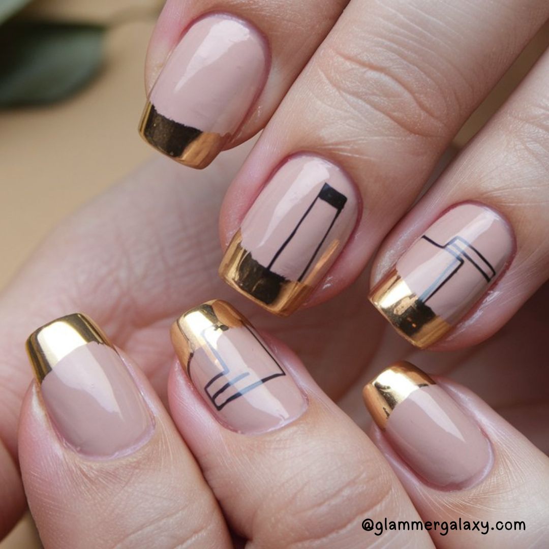 Bold Fall Nail Art Designs Having Neutral Base with Gold Accents
