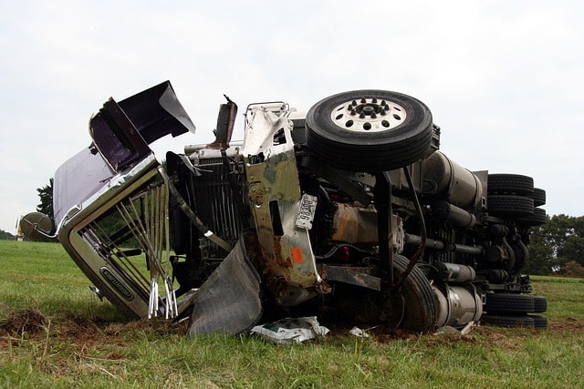 A bobtail truck overturned after an accident