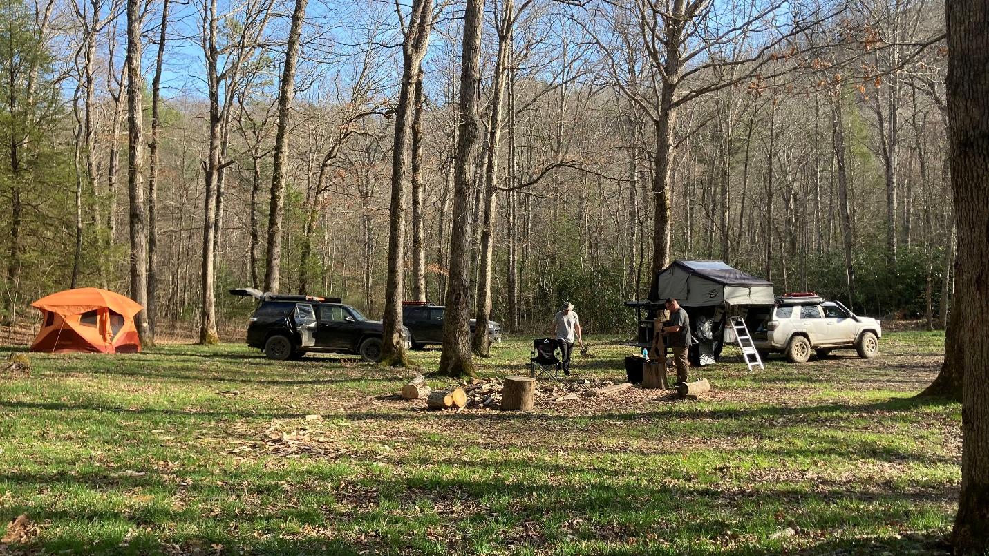 A group of people camping in the woods

AI-generated content may be incorrect.