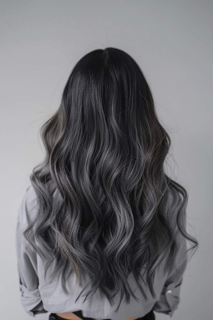 Woman with Graphite Gray Balayage Hair