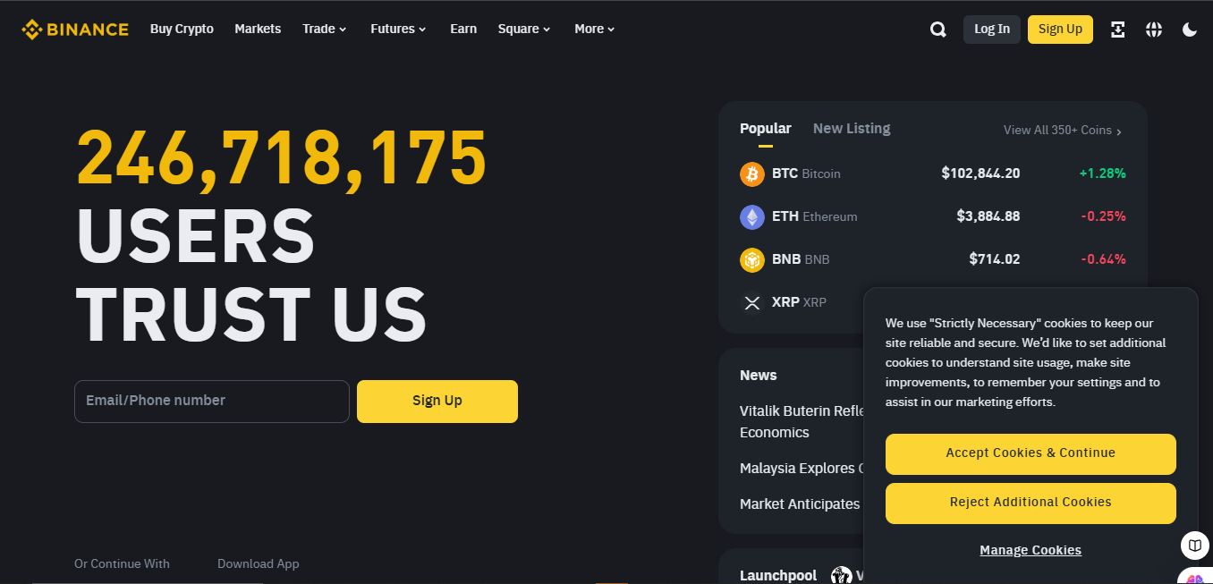 Binance homepage