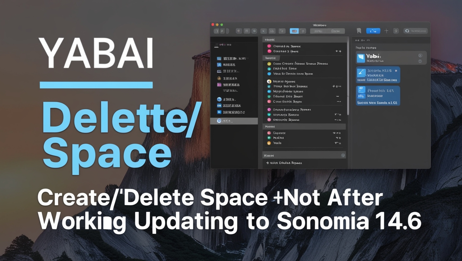 Yabai Create/Delete Space Not Working After Updating to Sonomia 14.6
