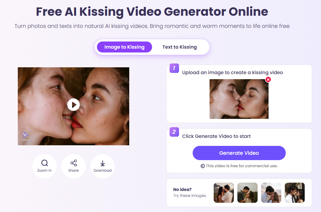 Vidnoz AI - Free AI Hot Girls Kissing Video Generator
