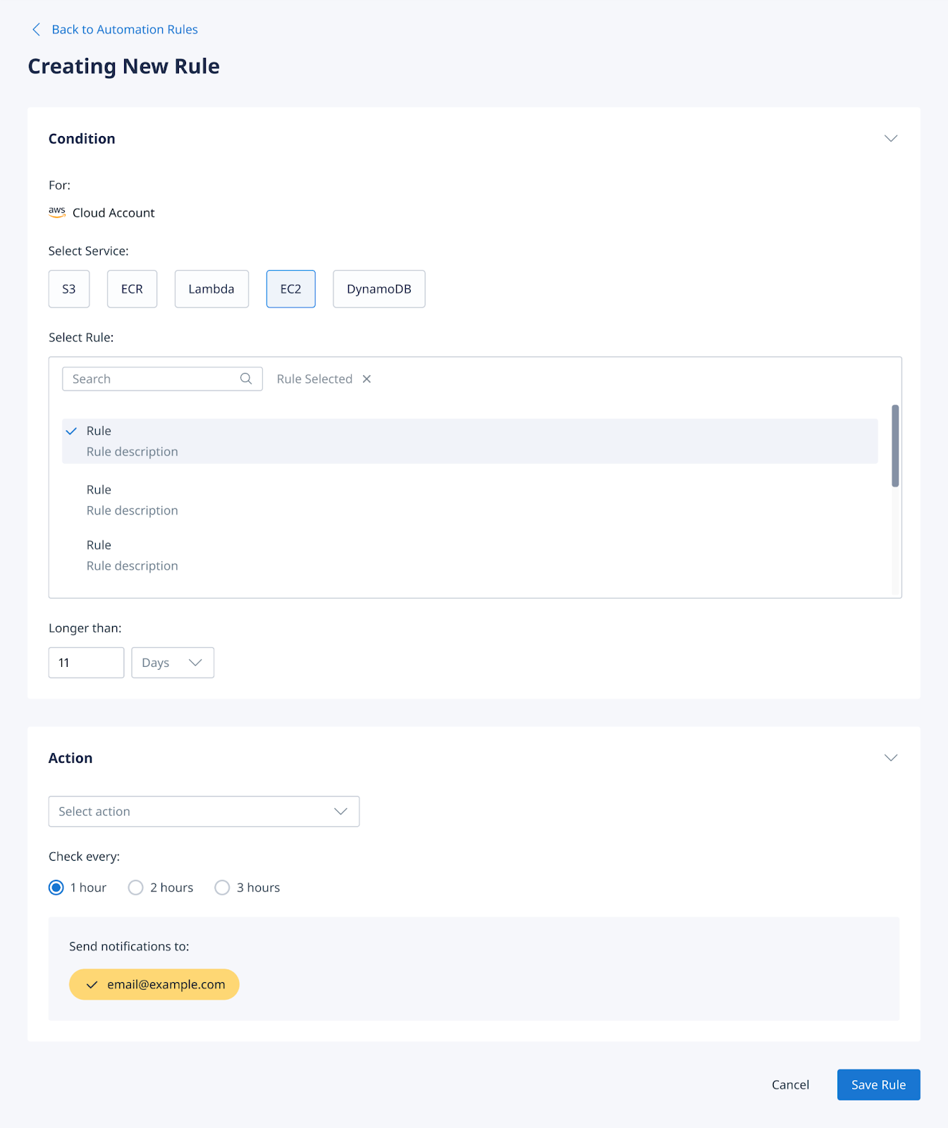 Creating of a new Automation Rule in Binadox