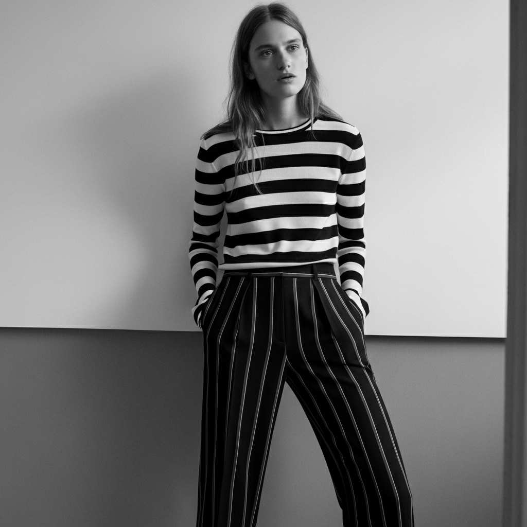 Monochromatic striped pants outfit