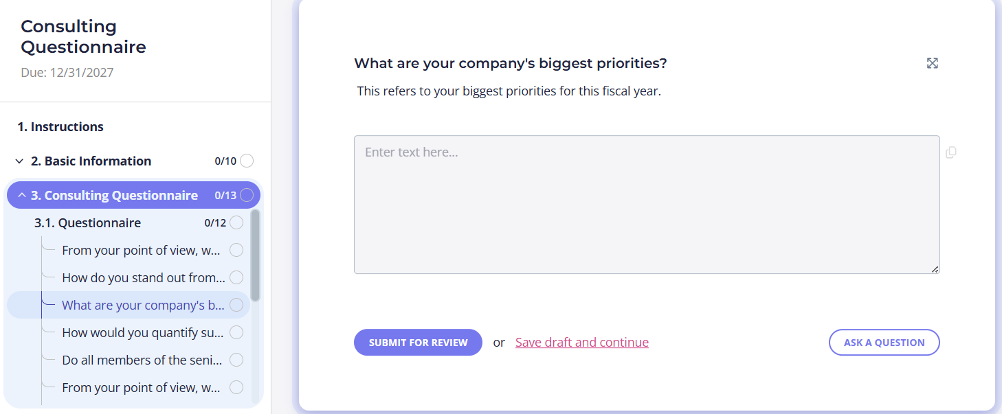 Content Snare consulting questionnaire template