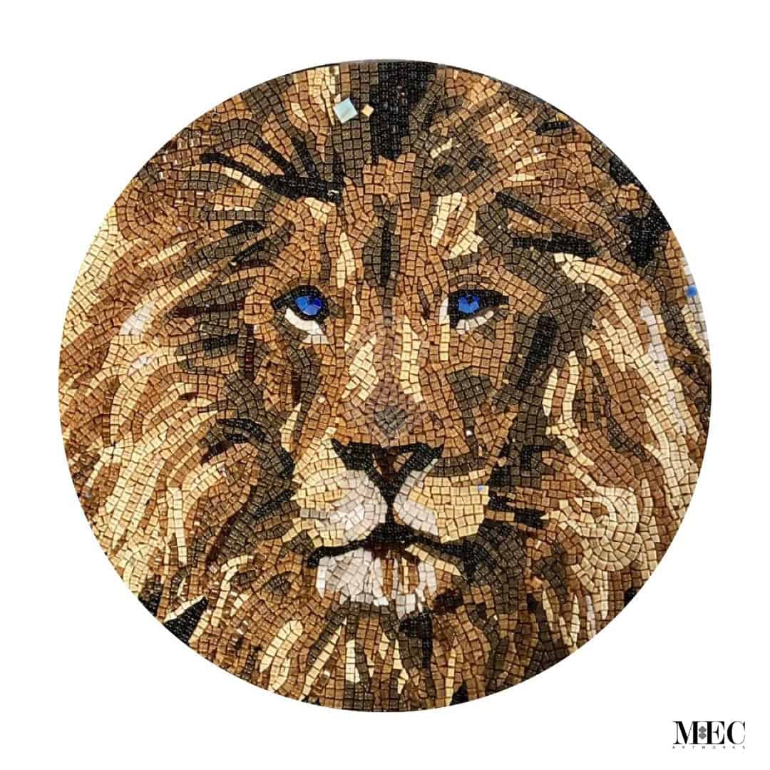 hand cut glass tile lion mosaic medallion