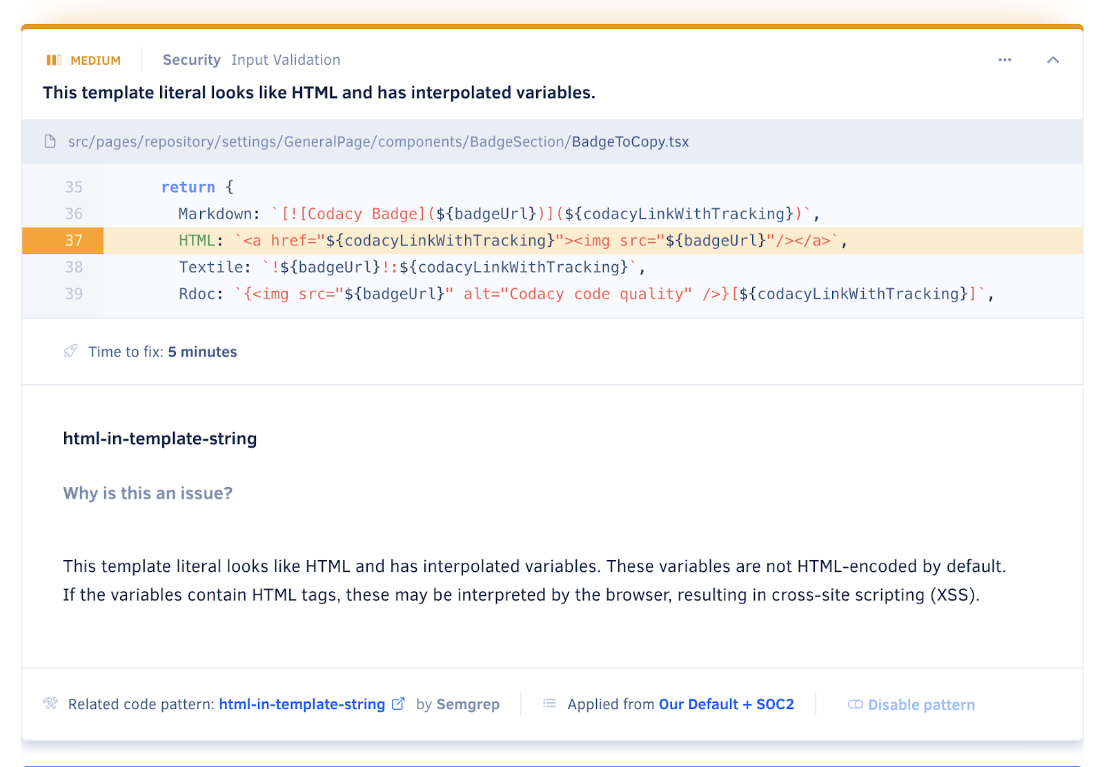 issue view in codacy