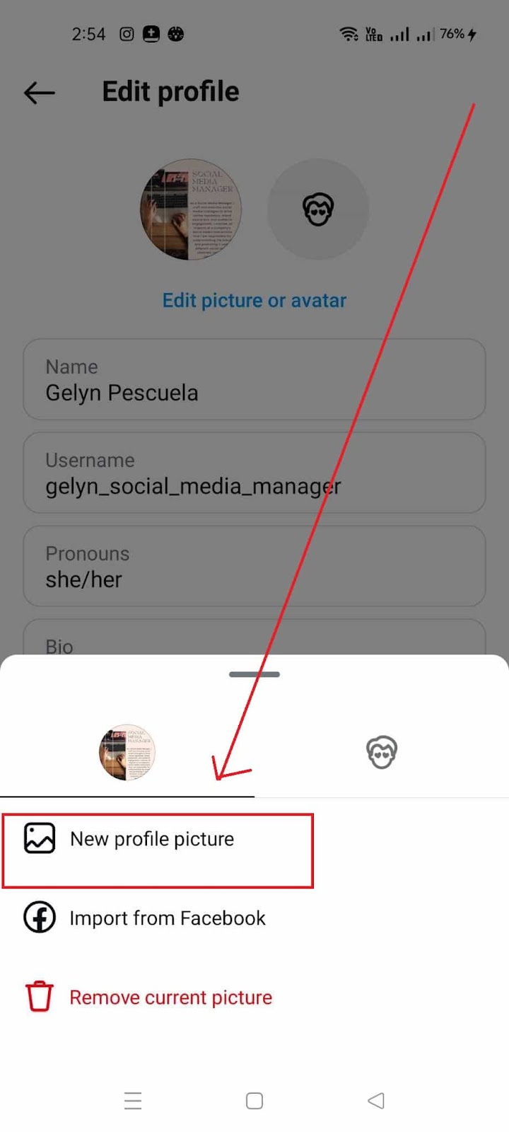 How to Change Your Instagram Profile Picture - Select Preferred Option