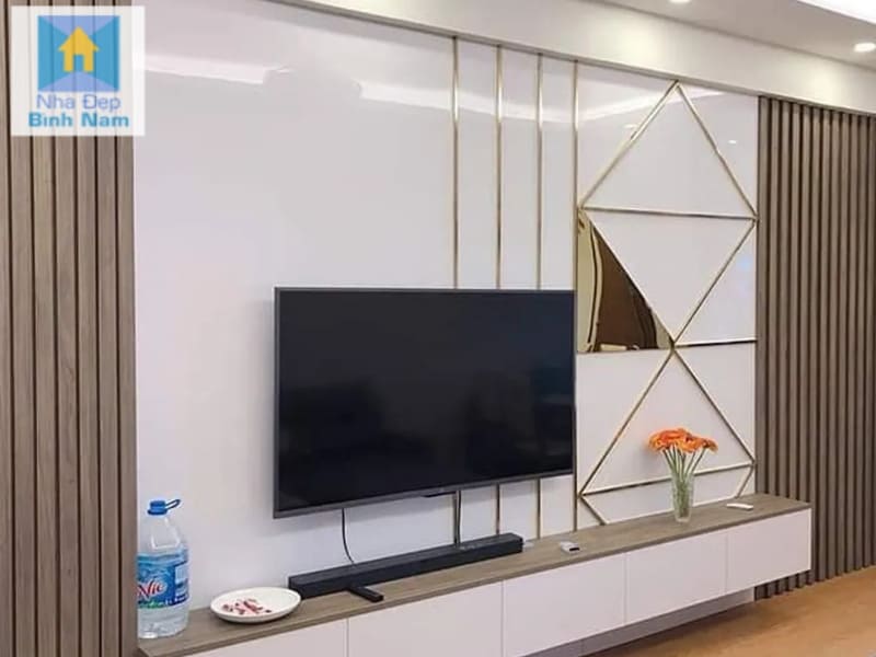 Tấm nhựa PVC vân làm Vách TV phòng khách